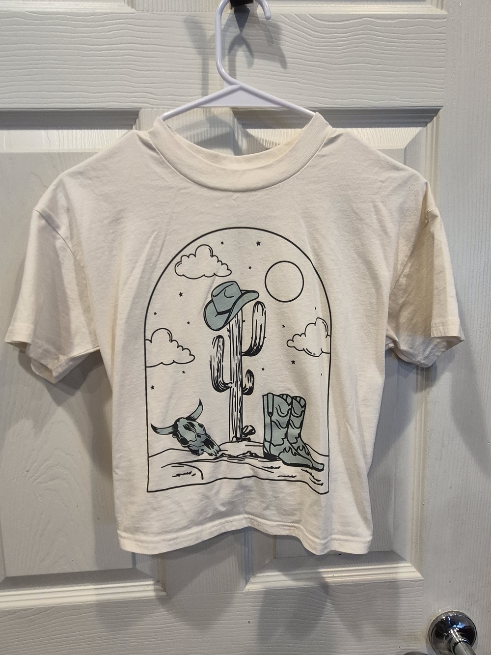 5/25 Cream Desert Graphic Tee with Teal Accents